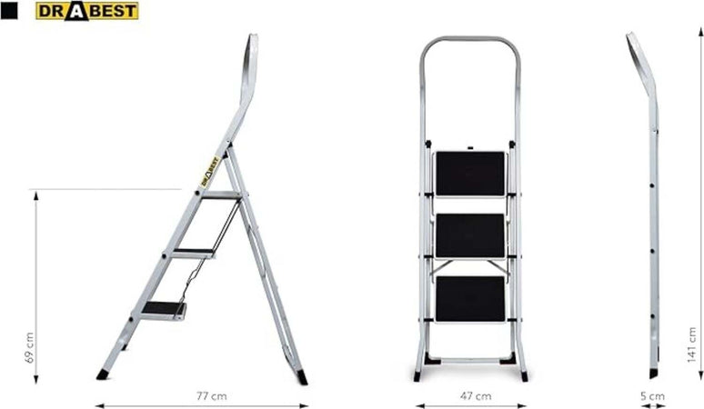 Drabest-Premium-Scaletta-In-Acciaio-Per-Casa-E-Ufficio-–-Portata-Scala-Domestica-150-Kg-–-2/3-Gradini