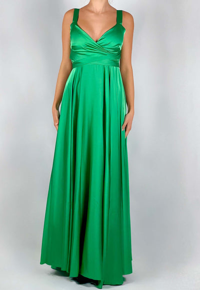 Dramée-Abito-In-Satin-Verde-Lungo-in-Seta-Donna