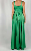 Dramée-Abito-In-Satin-Verde-Lungo-in-Seta-Donna