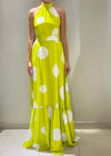 Dramee-Vestito-Lungo-Donna-Con-Cintura-A-Pois-Lime