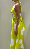 Dramee-Vestito-Lungo-Donna-Con-Cintura-A-Pois-Lime