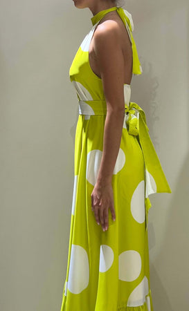 Dramee-Vestito-Lungo-Donna-Con-Cintura-A-Pois-Lime