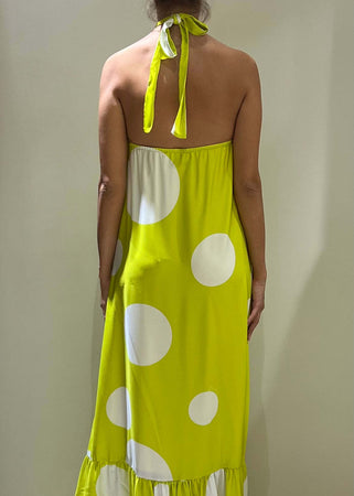 Dramee-Vestito-Lungo-Donna-Con-Cintura-A-Pois-Lime