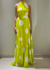 Dramee-Vestito-Lungo-Donna-Con-Cintura-A-Pois-Lime