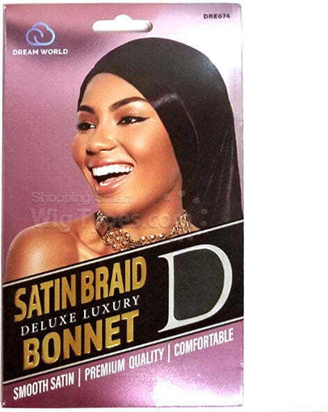 Dream World Long Satin Bonnet Sleep cap W-braid  Satin Braid Luxury Bonnet Nero in Rasp Satin Black #dre074 Dream  World