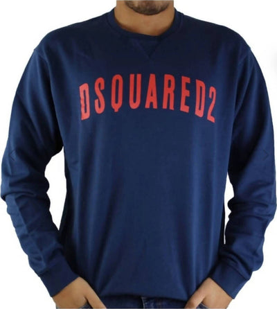 Dsquared2 Felpa Uomo 100% Cotone Blu e Rossa Maxi Logo Felpa Girocollo Felpa Dsquared2 Euforia - Bronte, Commerciovirtuoso.it