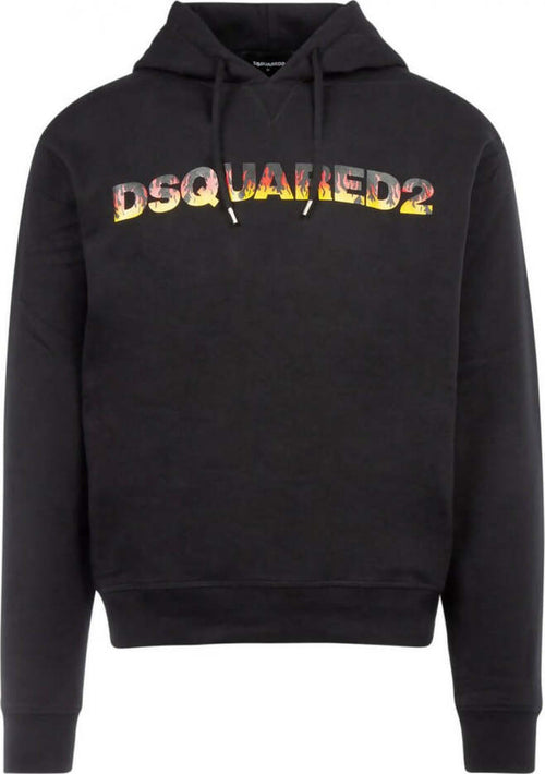 Dsquared2-Felpa-Uomo-Con-Cappuccio-Nera-Maxi-Logo-S74gu0350