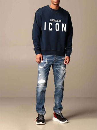 Dsquared2 Icon Felpa Uomo Dsquared 100% Cotone Con Logo Icon Navy Blu Felpa Dsquared2 Icon Euforia - Bronte, Commerciovirtuoso.it