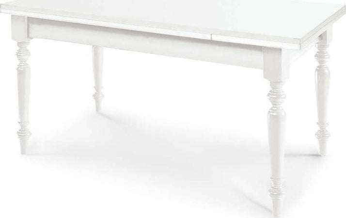 DYLAN---tavolo-da-pranzo-allungabile-in-legno-massello-85x160/200/240-con-gamba-tornita-Bianco-Milani-Home