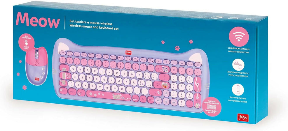 Legami - Set Tastiera E Mouse Wireless - Meow - Kitty | Legami