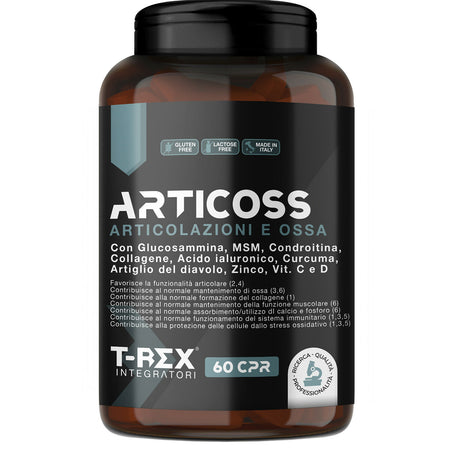 Integratore Per Articolazioni Ossa E Cartilagini Articoss T-rex Integratori Con Glucosamina Condroitina Msm Artiglio Del Diavolo, Vitamina C E Vitamina D, Collagene E Acido Ialuronico. 60 Compresse