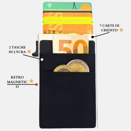 Sei G portacarte safe magnetic silver con custodia in pelle marrone