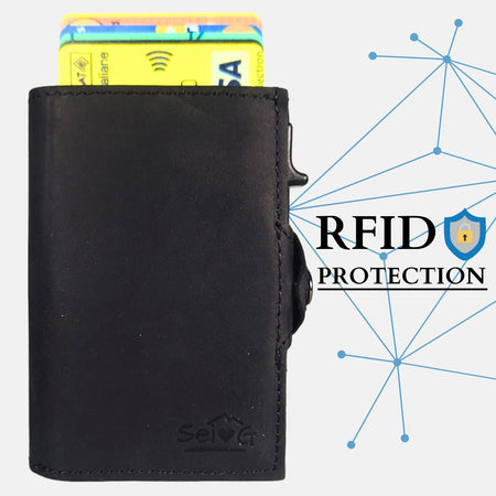 Sei G portacarte safe magnetic nero con custodia in pelle nera