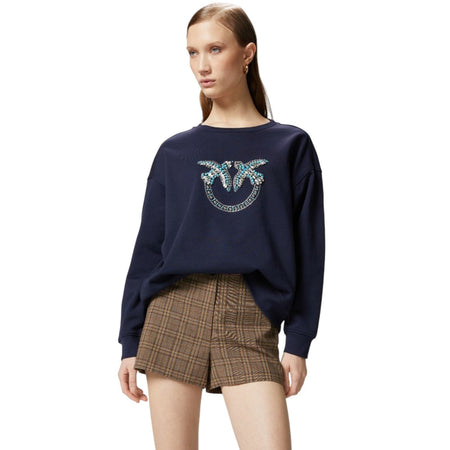 Pinko felpe senza cappuccio donna pinko - nelly maglia felpa logo birds - blu da donna