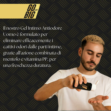 Gobig life gel intimo antiodore uomo con mentolo e vitamina pp | elimina cattivi odori, freschezza naturale, 100% ingredienti naturali | igiene intima maschile - protezione quotidiana