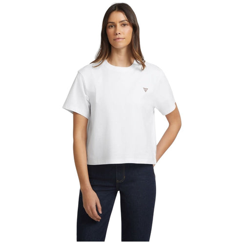 Guess Jeans t-shirt bianca logo triangolo boxy fit W4YI05 K8HM0 G011 T-shirt Guess Jeans