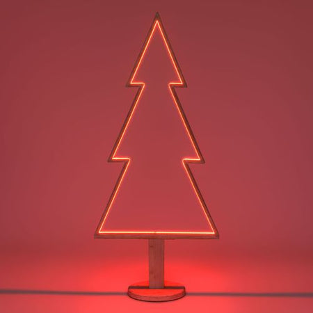 Abete triangolare luminoso con led multicolor e base in legno decorazione natalizia