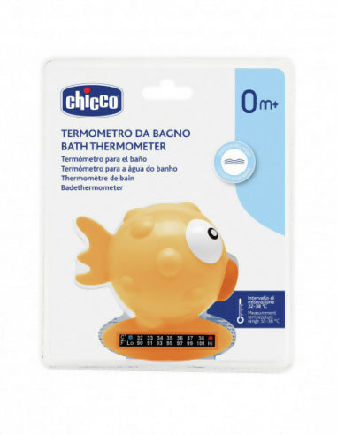 Chicco Termometro Pesce palla Arancio per verificare la temperatura dell'acqua per il bagnetto, con striscia termosensibile che cambia colore in base alla temperatura. 