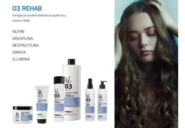 Maschera Ricci Ristrutturante Puring Rehab 03 – Multi Azione Anticrespo con Proteine Seta e Grano, Idratante e Definizione Ricci