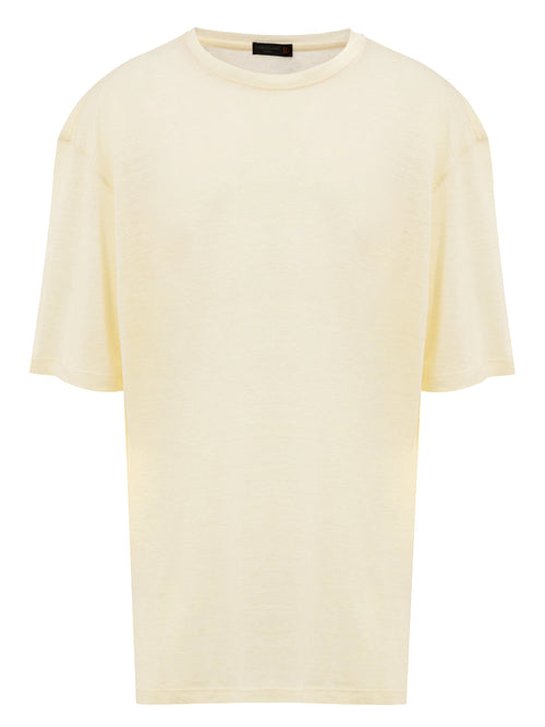 Corneliani T-Shirt Giallo Chiaro a Manica Corta in Lino da uomo