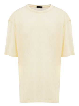 Corneliani T-Shirt Giallo Chiaro a Manica Corta in Lino da uomo