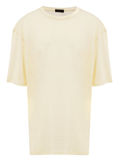 Corneliani T-Shirt Giallo Chiaro a Manica Corta in Lino da uomo