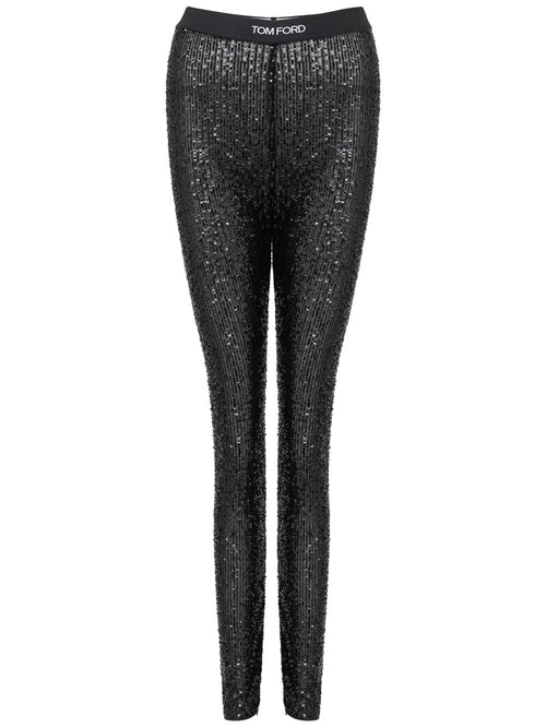 Tom Ford Pantaloni Neri in Paillettes Elasticizzati da donna
