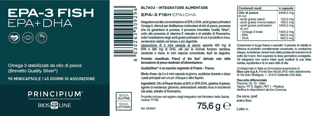 BIOS LINE Principium EPA - 3 Fish, Integratore alimentare ricco di Omega 3, Integratore compresse che contribuisce alla normale funzione cardiaca, 90 mini - capsule - Naturopatica shop & therapy