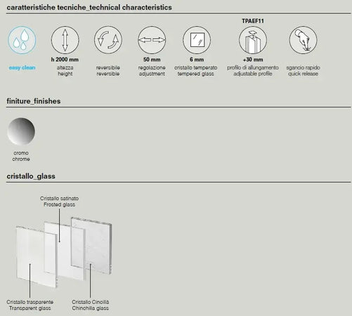 EASY | Porta Doccia H200 Trasparente Anticalcare Scorrevole 6mm