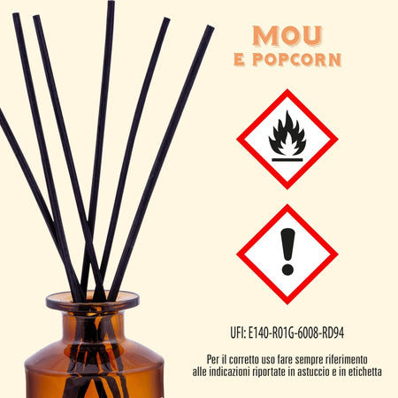 Helan Mou e Popcorn - Profumatore per Ambienti, Profumo Ambiente con Bastoncini per Diffusori con Latte Condensato, Mandorla, Pesca, Idee Regalo Deodorante e Profumatori Ambiente 100 ml, Made in Italy - Naturopatica shop & therapy