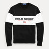 Ralph Lauren Felpa Uomo Polo Sport Usa Senza Cappuccio Girocollo Bianca E Nera Felpa Polsini E Bordo a Coste