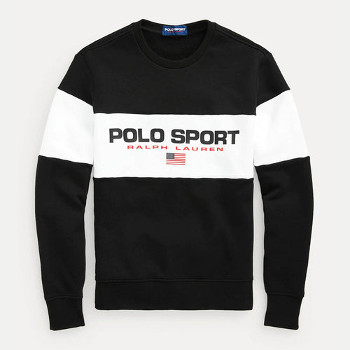 Ralph Lauren Felpa Uomo Polo Sport Usa Senza Cappuccio Girocollo Bianca E Nera Felpa Polsini E Bordo a Coste