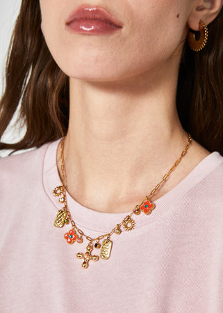 Collana multicharms croce+fiore