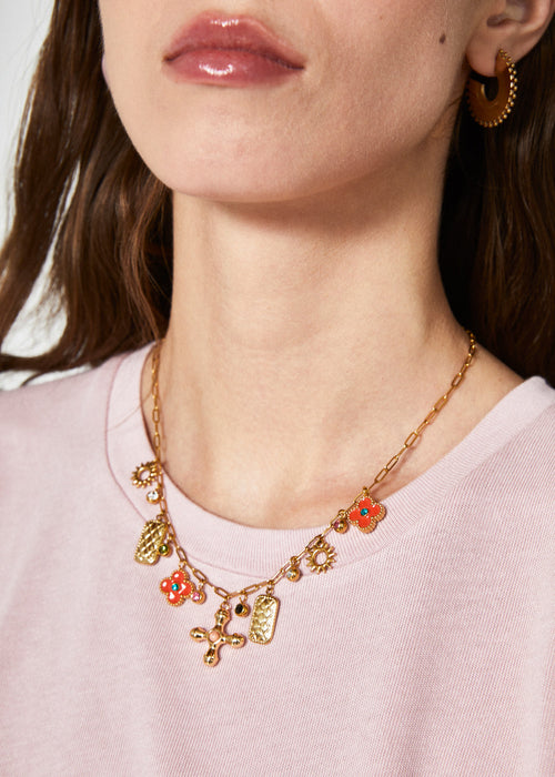 Collana multicharms croce+fiore