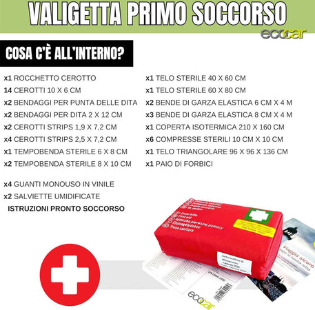 ECOCAR---Kit-Accessori-Auto,-Valigetta-di-Primo-Soccorso-Medica,-Triangolo-Omologato-e-Gilet-Catarifrangente