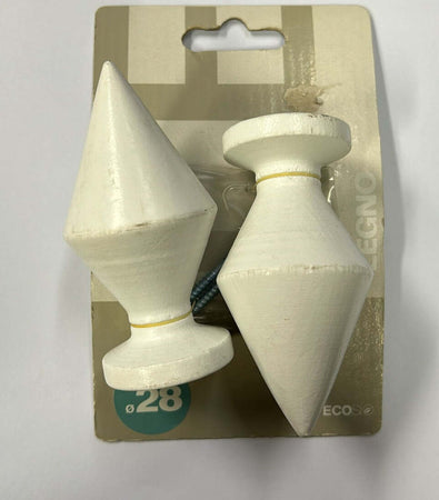 ECOSI'---FINALE-PER-BASTONI-DIAMETRO-28MM-IN-LEGNO-BIANCO-A-ROMBO***