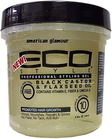 ECOSTYLER STYLING GEL BLACK CASTOR & FLAXSEED OIL 8oz (236ML) PER CAPELLI .