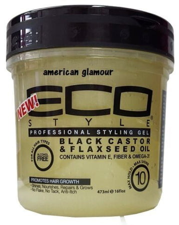 ECOSTYLER STYLING GEL BLACK CASTOR & FLAXSEED OIL 16oz (473ML) PER CAPELLI .
