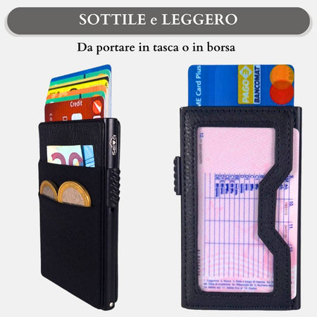 Sei G portacarte in alluminio nero con tasca elastica