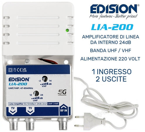 Kit completo Antenna TV Digitale Terrestre con amplificatore da interno Alto Guadagno 24dB