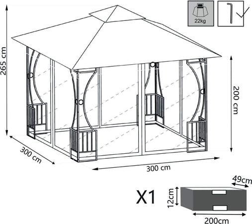 EFFIGIES---gazebo-da-giardino-3x3-in-metallo-completo-di-zanzariere-Antracite-Milani-Home
