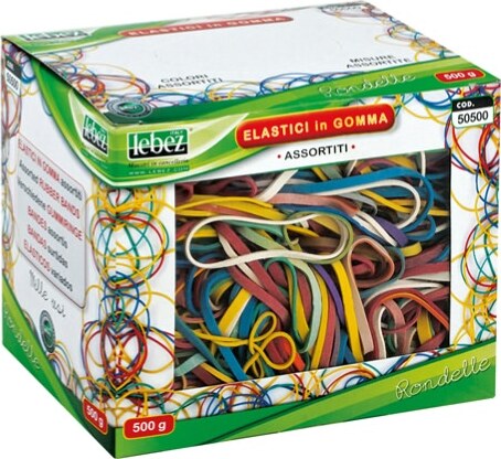 Elastici - gomma - misura e colori assortiti - Lebez - scatola da 500 gr Cancelleria e prodotti per ufficio/Archivio ufficio e accessori per scrivania/Nastri colle elastici e graffette/Elastici Eurocartuccia - Pavullo, Commerciovirtuoso.it