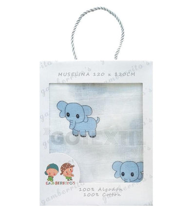 Mussola Elefante 120x120 Azzurra