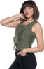 Elena-Bis---Gilet-Smanicato-Donna-Verde-in-vero-Camoscio