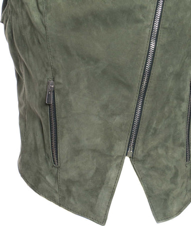 Elena-Bis---Gilet-Smanicato-Donna-Verde-in-vero-Camoscio