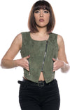 Elena-Bis---Gilet-Smanicato-Donna-Verde-in-vero-Camoscio