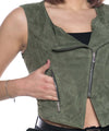 Elena-Bis---Gilet-Smanicato-Donna-Verde-in-vero-Camoscio