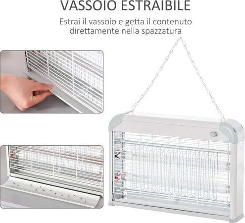 Elettroinsetticida-da-Esterno-e-Interno-con-Lampada-Antizanzare-UV-per-60m²,-Zanzariera-Elettrica-20W,-Grigio-e-bianco-XG7849-011XG7