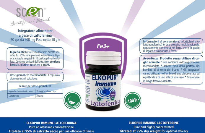 Elkopur-Immune-Lattoferrina-pura,-capsule-da-500-mg.-contenenti-200-mg.-di-Lattoferrina-titolata-95%.-NON-utilizza-caglio-animale---vegetarian-ok-|-Rinforza-il-sistema-immunitario-|-Antiossidante,-prodotto-in-Italia