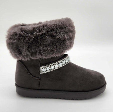Elsa - Stivaletti in camoscio con pelliccia e strass donna
